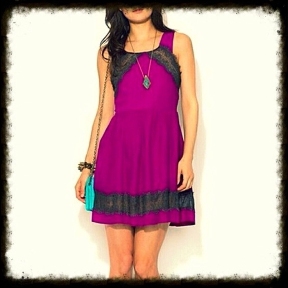 Free People Fuchsia Georgia Dress with Lace Accent - Picture 9 of 10